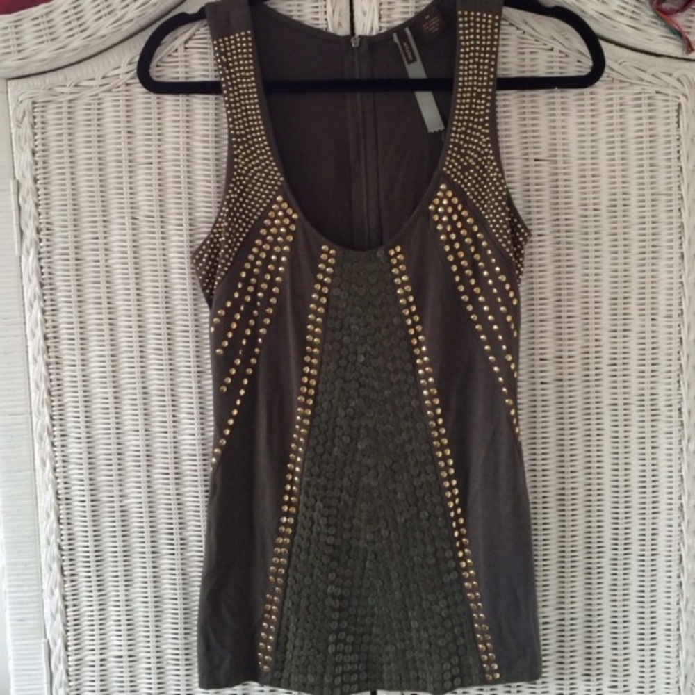 Dark Green/ Gold Jeweled Tank Top